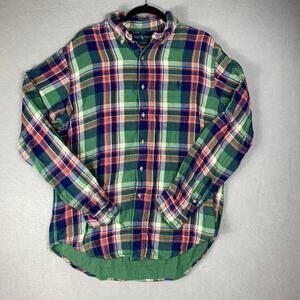 Polo Ralph Lauren Shirt Mens Large Button Down Flannel Long Sleeve Blue Plaid